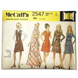 McCall's 2547 Vintage Sewing Pattern Misses Dress in Five Versions Size 12 Uncut